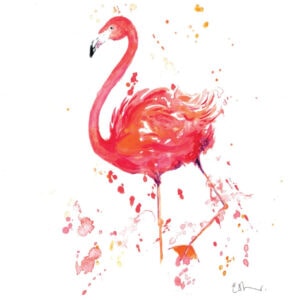 Watercolour flamingo painting with splashes