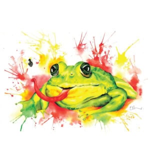 Colourful frog catching fly with tongue