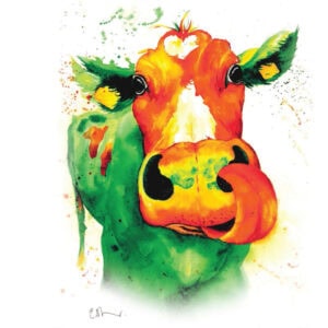 Colourful cow with tongue out painting