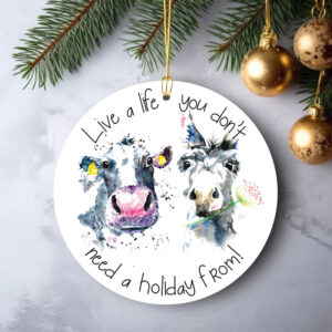 Christmas ornament with cow and donkey illustration