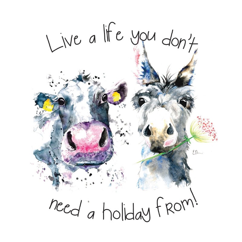 Cow and donkey with motivational quote.