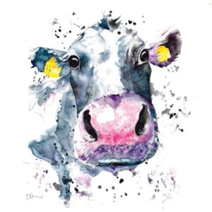 Watercolour painting of a cow's face